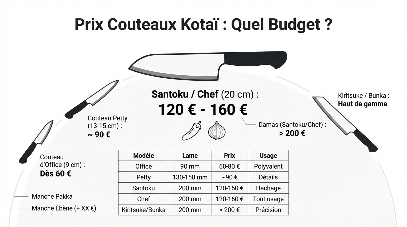Gamme de prix des couteaux japonais Kotai selon les modèles